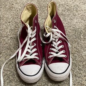 Maroon High-Top Sneakers with White Laces